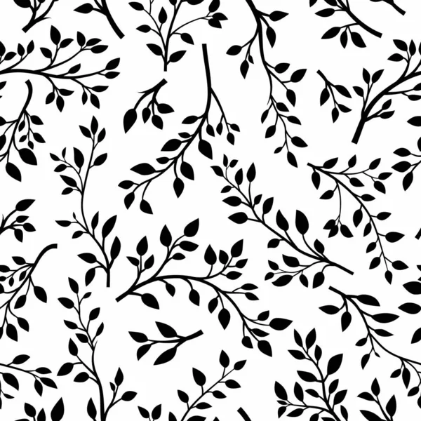 Vector Black White Seamless Pattern Tree Brunches Flat Cartoon Twig — Stock Vector