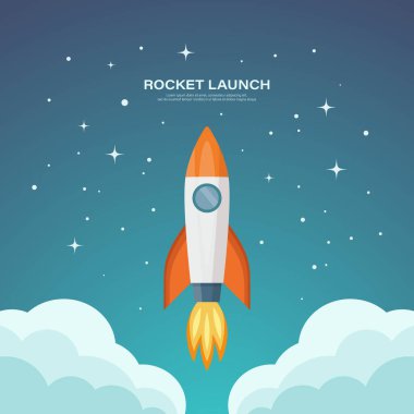 Vektör Retro Red ve Beyaz Uzay Roketi Uzay Arkaplanı 'nda fırlatıldı. Space Rocket İş için Tasarım Şablonu, Başlangıç Projesi, Geliştirme Süreci, Yaratıcı Fikir vs..