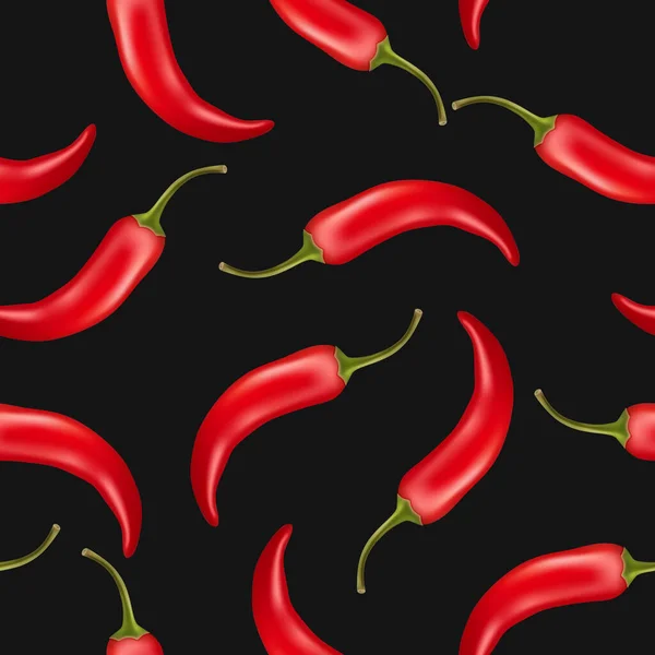 Padrão Sem Emenda Vetorial Com Realista Red Hot Chilli Pimenta — Vetor de Stock