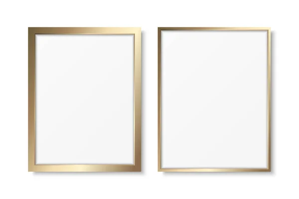 Vector Realistisch Verticaal Geel Metaal Gouden Kleur Decoratief Vintage Frame — Stockvector