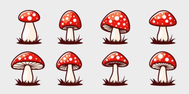 Vektör Düz Mantar Simgesi İzole edildi. Amanita Muscaria, Sinek Agarik İşareti, Mantar Koleksiyonu. Sihirli Mantar Sembolü, Tasarım Şablonu. Vektör illüstrasyonu.