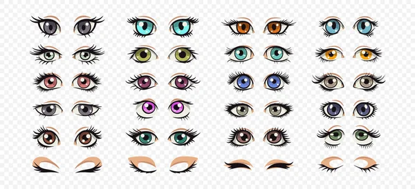 Vektorová Kolekce Ženských Očí Krásné Barevné Ženy Otevřenýma Zavřenýma Očima — Stockový vektor