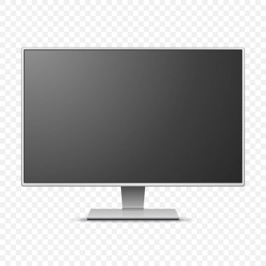 Vektör 3d Gerçekçi Modern TV Ekranı. Minimalist Stylish Lcd Paneli, Led TV Frame. Mockup için Büyük Bilgisayar Monitörü Görünüm Tasarımı. Boş Televizyon Şablonu. Katalog, Web Sitesi Konsepti. Ön Görünüm.