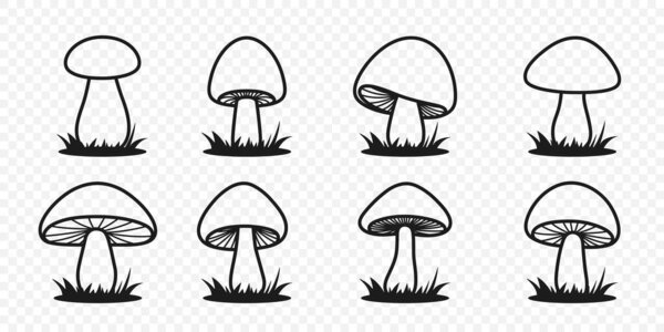 Vector Hand Drawn Cartoon Flat Mushroom Icon Set. Mushroom Illustration, Mushrooms Collection. Magic Mushroom Symbol, Design Template.