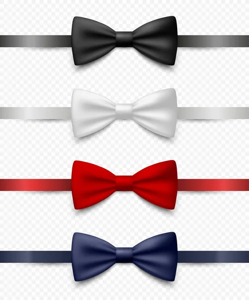 Vector Realistic Blue Black Red White Bow Tie Icon Set — Stock Vector
