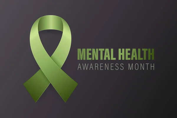 stock vector Mental Health Awareness Month Banner, Card, Placard with Vector 3d Realistic Green Ribbon on Black Background. Mental Health Awareness Month - May - Symbol Closeup. World Mental Health Day Concept.