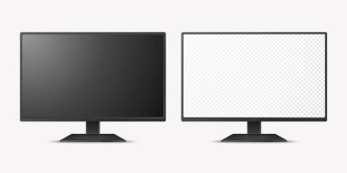 Vektör 3d Gerçekçi Modern TV Ekranı. Minimalist Stylish Lcd Paneli, Led TV Frame. Mockup için Büyük Bilgisayar Monitörü Görünüm Tasarımı. Boş Televizyon Şablonu. Katalog, Web Sitesi Konsepti. Ön Görünüm.