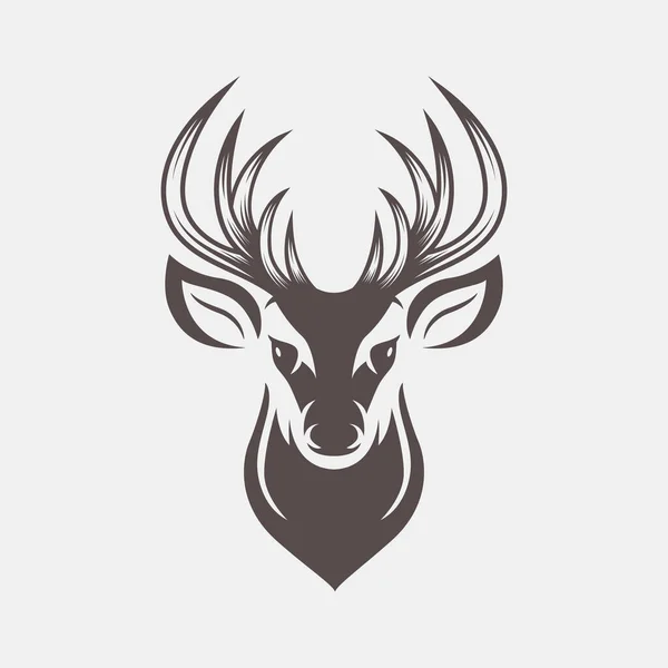 有角的矢量鹿头 手绘驯鹿黑白肖像与轮廓 前视图 野生动物 新年设计模板 — 图库矢量图片