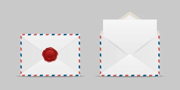 Envelopes Vetoriais Com Selo Cera Vermelha Letra Branco Conjunto Envelope — Vetor de Stock