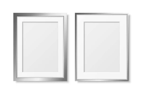 矢量3D真实感的垂直灰色金属装饰复古框架集 边界图标闭锁隔离 Silver A6图框设计模板 边框设计 — 图库矢量图片