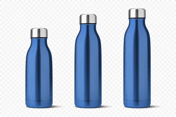 Vector Realistic Blue Pusty Błyszczący Metal Wielokrotnego Użytku Butelka Wody — Wektor stockowy