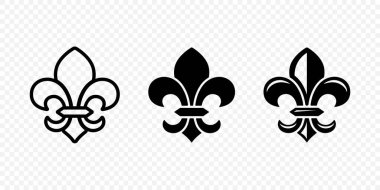 Vector Vintage White and Black Fleur De Lis Icon Set Isolated. Heraldic Lily, Retro Design Element. Vector Illustration. clipart