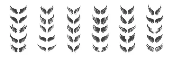 Set Icone Alari Bianco Nero Vettoriale Vintage Angel Wings Silhouette — Vettoriale Stock