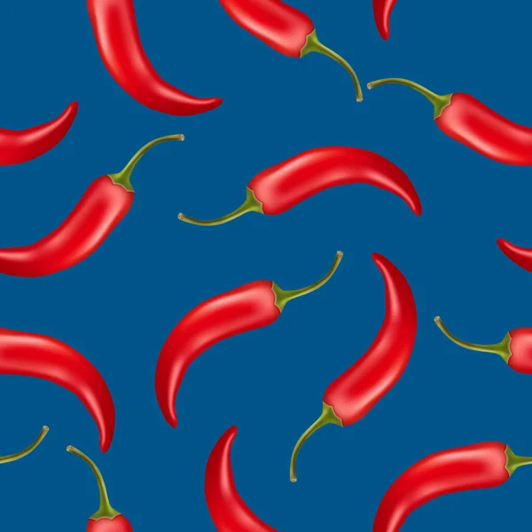 Διάνυσμα Seamless Pattern Ρεαλιστική Red Hot Chilli Pepper Μπλε Φόντο — Διανυσματικό Αρχείο