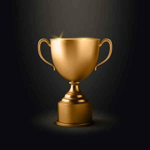 Vector Realistische Blank Golden Champion Cup Icoon Close Zwarte Achtergrond — Stockvector