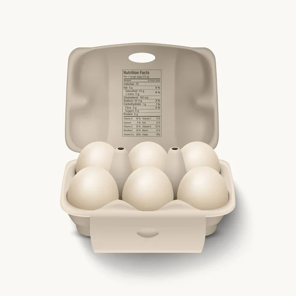 Seis Ovos Galinha Brancos Realistas Vetor Caixa Papel Aberta Caixa —  Vetores de Stock