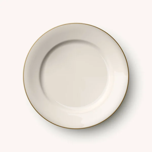 Vector Realistic White Golden Border Empty Porcelain Ceramic Plate Icon — стоковий вектор