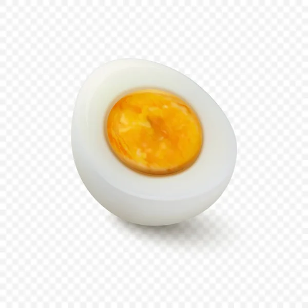 ベクトル3D現実的な鶏の卵 皮をむいた鶏の卵 油で揚げた鶏の卵の黄身を閉じ 半分にカット フロント サイドビュー — ストックベクタ