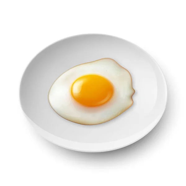 Vector Realistic White Plate Dish Fried Egg Omelet Isolated White — Stock Vector