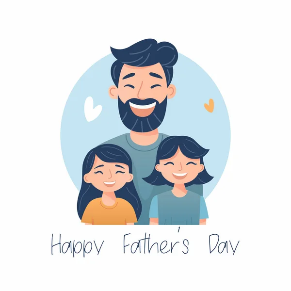 Cartoon Flat Characters Father His Little Daughter Happy Smiling Hugging — Stock Vector