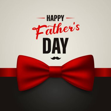 Gerçekçi Kırmızı Papyon Kapanışı ve Tebrik Mesajıyla Vektör Babalar Günü Afişi. İpek parlak papyon, kravat beyefendi. Tasarım Şablonu. Erkek için papyon. Erkekler Moda, Babalar Günü Tatili.