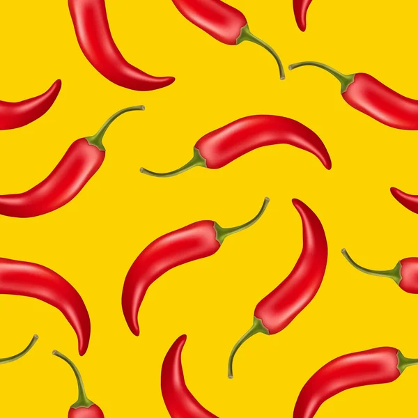 Διάνυσμα Seamless Pattern Ρεαλιστική Red Hot Chilli Pepper Λευκό Φόντο — Διανυσματικό Αρχείο