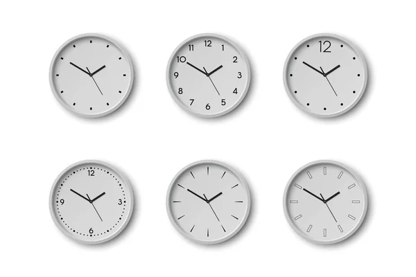 Relógio Escritório Parede Redonda Vector Com Mostrador Branco Set Closeup — Vetor de Stock