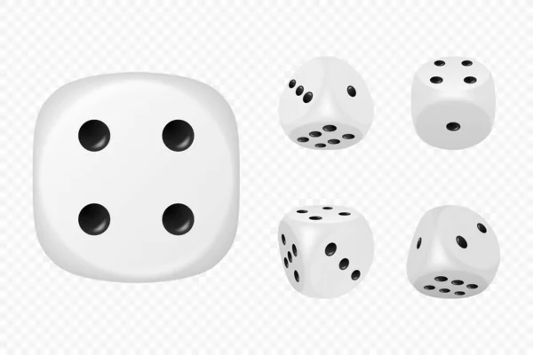 異なる位置に設定黒ドットとベクトル3D現実的なホワイトゲームのダイスは隔離されました ギャンブルゲームデザイン カジノ ポーカー テーブルトップ ボードゲーム 丸みを帯びたエッジを持つ現実的なキューブ — ストックベクタ