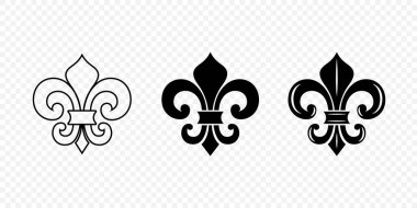 Vector Vintage White and Black Fleur De Lis Icon Set Isolated. Heraldic Lily, Retro Design Element. Vector Illustration. clipart
