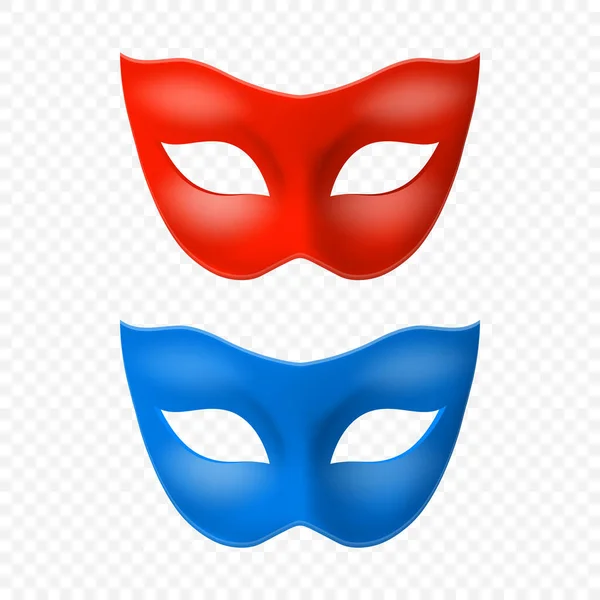 Vector Realistic Blank Red Blue Carnival Vintage Mask Icon Set — 스톡 벡터