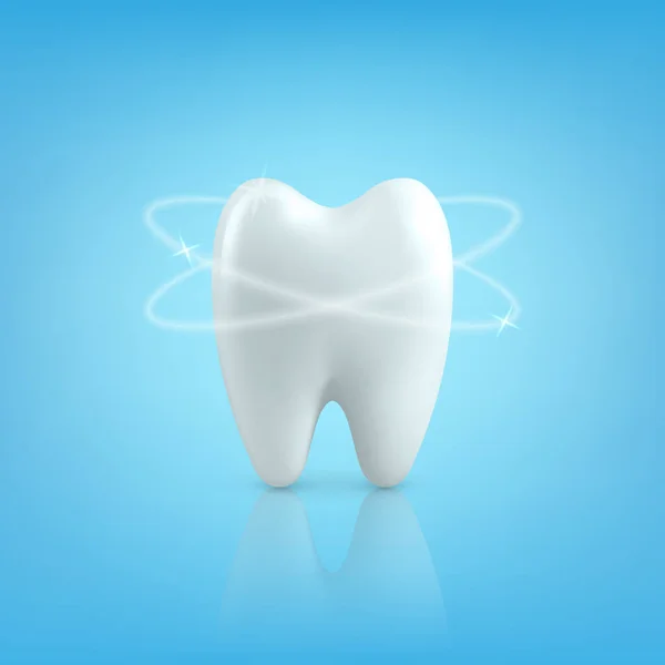 Vector 3d Realistic Tooth. Dental Inspection Banner, Plackard. Tooth Icon Closeup on Blue Background. Medical, Dentist Design Template. Dental Health Concept.