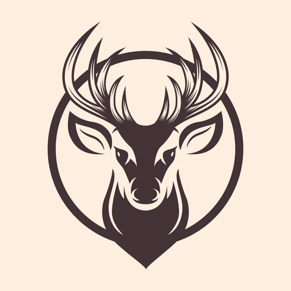 有角的矢量鹿头 手绘驯鹿黑白肖像与轮廓 前视图 野生动物 新年设计模板 — 图库矢量图片