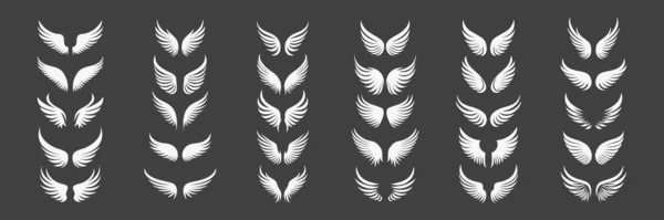 Set Icone Alari Bianco Nero Vettoriale Vintage Angel Wings Silhouette — Vettoriale Stock