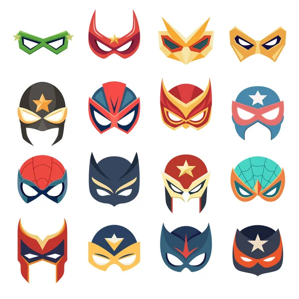 Vector Super Hero Masker Set Platt Stil Ansiktskaraktär Superhero Comic — Stock vektor