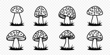 Vektör Düz Mantar Simgesi İzole edildi. Amanita Muscaria, Sinek Agarik İşareti, Mantar Koleksiyonu. Sihirli Mantar Sembolü, Tasarım Şablonu. Vektör illüstrasyonu.