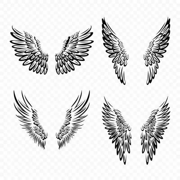 Vector Black Wing Icon Set Vintage Angel Icons Design Template — стоковый вектор