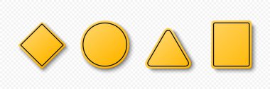 Vektör Sarı Uyarı, Tehlike Durağı çerçeve simgesi izole edildi. Rhombus, Daire, Üçgen, Dikdörtgen Tehlikeli İşaret Koleksiyonu. Yol İşaretinin Tasarım Şablonu.