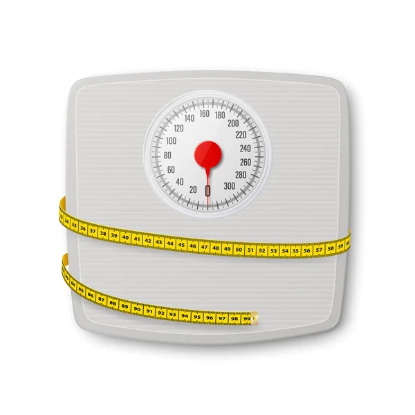 Vector Realistic Bathroom Scales Measuring Yellow Tape 방실에 체구의 무게때문에 — 스톡 벡터