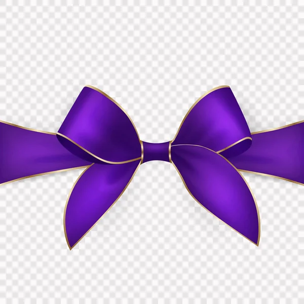 Vector Realistic Purple Christmas Gift Ribbon Bow Greeting Card Gift — Stock Vector