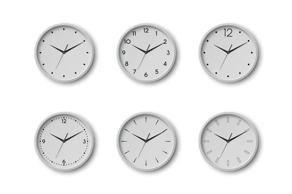 Vector Wall Office Clock Mit Weißem Zifferblatt Set Nahaufnahme Isoliert — Stockvektor