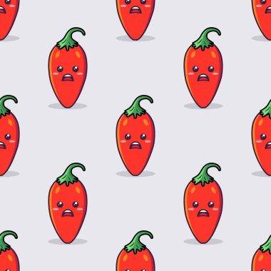 Çizgi film şirinliği ve komik kırmızı acı biberli vektörsüz şablon. Kawaii stili. Chili Pepper Face, Scared, Shock Emotion ile taze acı biber. Vektör İllüstrasyonu.