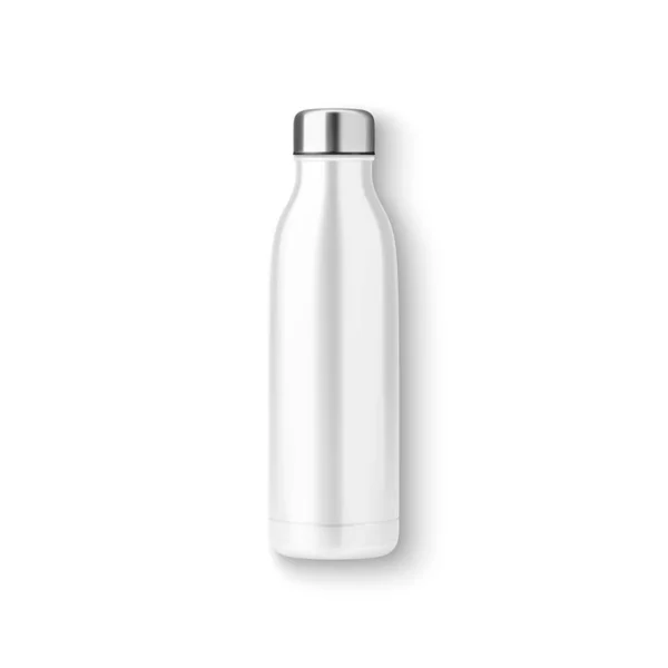 Вектор Реалістична Біла Порожня Глянцева Металева Багаторазова Пляшка Води Ізольованою — стоковий вектор