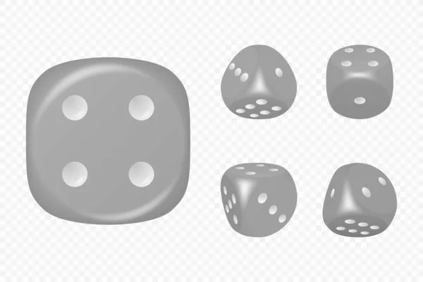 Vector Realistic Grey Game Dice White Dots Set Different Potigations — 스톡 벡터