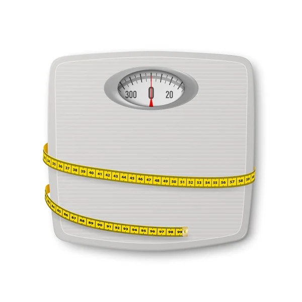 Vector Realistic Bathroom Scales Measuring Yellow Tape Bathroom Body Weight — Stock Vector