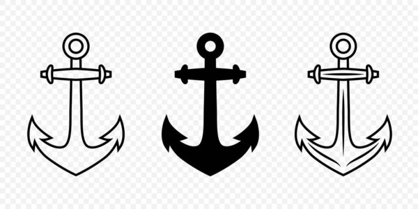 Vector Anchors. Anchor Silhouette Icon Set Isolated. Black and White Anchor with Outline. Anchor Design Template Collection. Vector Illustrtion.