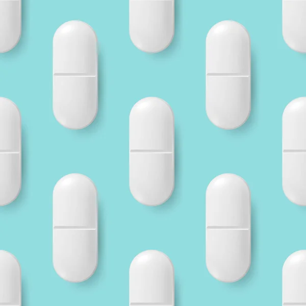 Vektorový Bezešvý Vzor Realistické Bílé Farmaceutické Lékařské Pilulky Kapsle Tablety — Stockový vektor
