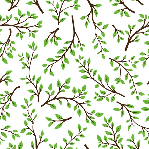 Vector Seamless Pattern Tree Brunches Flat Cartoon Twig Floral Leaves — Stock Vector