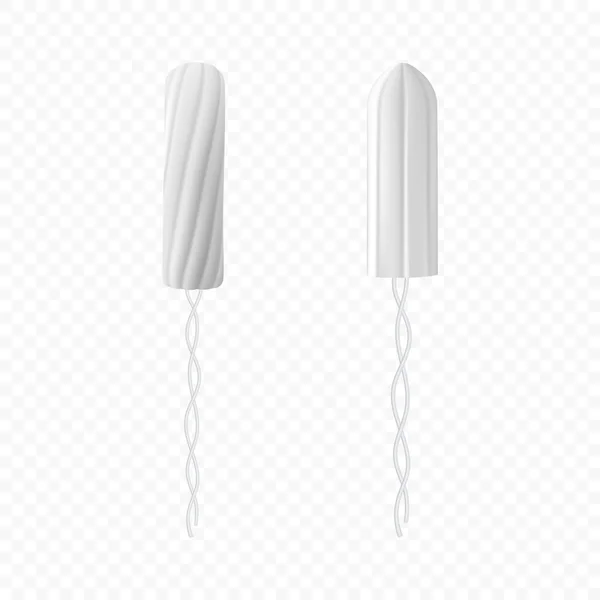 Vector Realistisk Vit Korrugerad Menstruationshygieniska Cutton Tampon Ikon Set Isolerad — Stock vektor