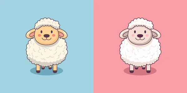Vector Funny Cute Sheep Blue Pink Background Cartoon Sheep Print — Stock Vector