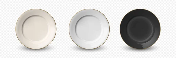 Vector Realistic Beżowy Biały Czarny Pusty Porcelany Ceramiczne Ikona Tablicy — Wektor stockowy
